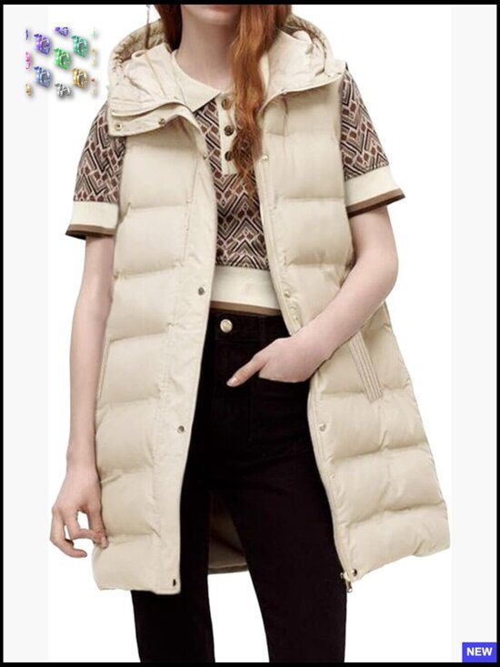 Jackets & Blazers - Long Quilted Puffer Vest Sleeveless Hooded Outerwear Jacket Chic Oversized